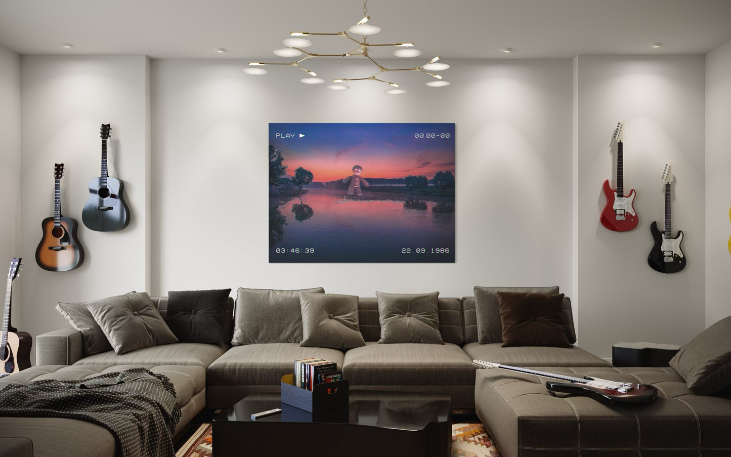 Retro VHS Sunset Dream Art Print: Surreal Fantasy Lake Photography