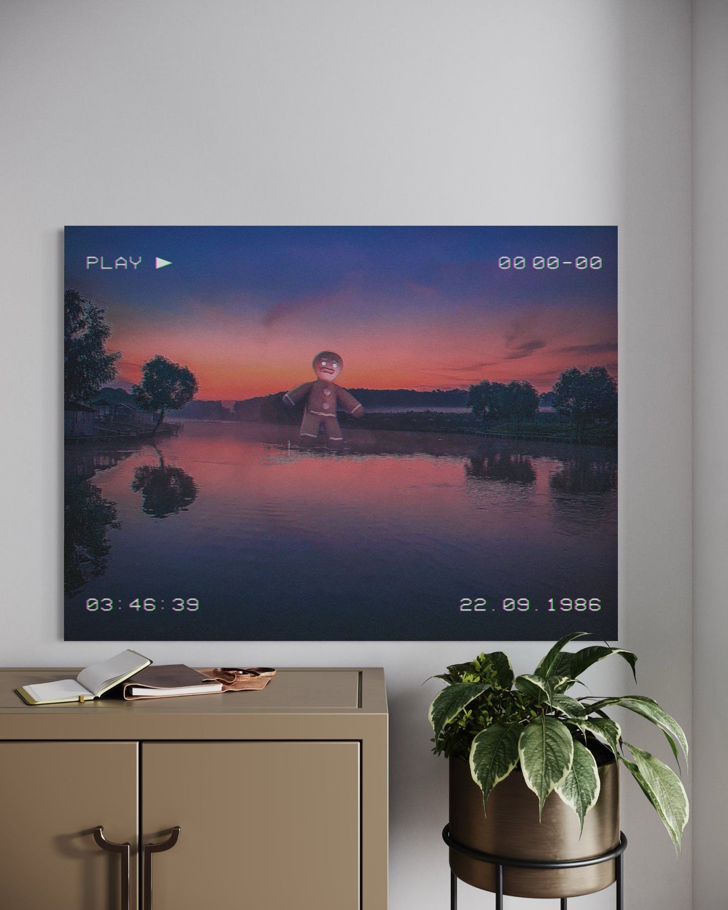 Retro VHS Sunset Dream Art Print: Surreal Fantasy Lake Photography