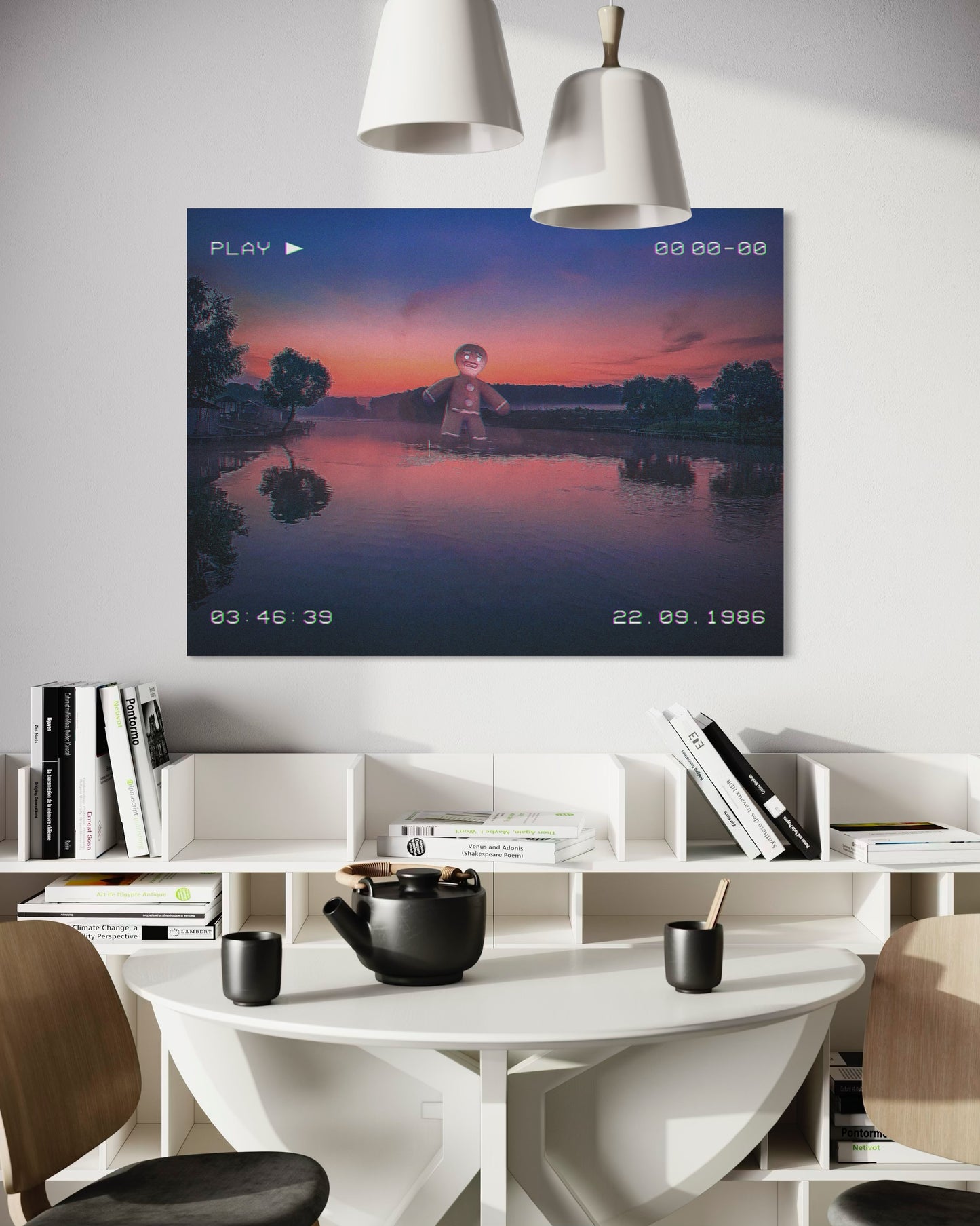 Retro VHS Sunset Dream Art Print: Surreal Fantasy Lake Photography