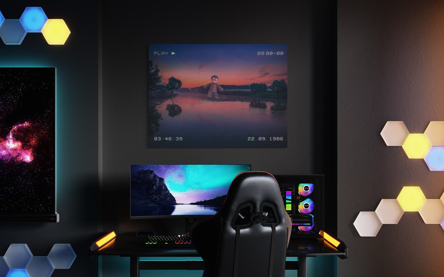 Retro VHS Sunset Dream Art Print: Surreal Fantasy Lake Photography