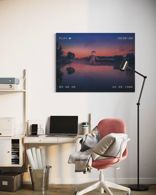 Retro VHS Sunset Dream Art Print: Surreal Fantasy Lake Photography