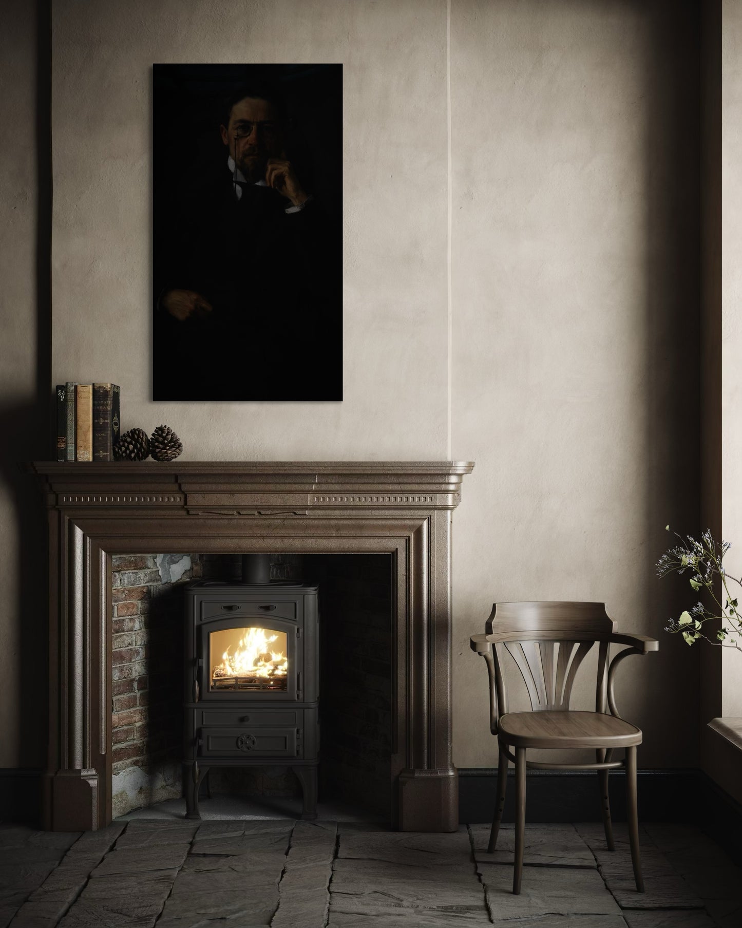 Gothic Portrait of a Chekhov in Shadows | Dark Moody Painting | Classical Realism Art Print by PolaDova. Museum-Quality Matte Paper Poster