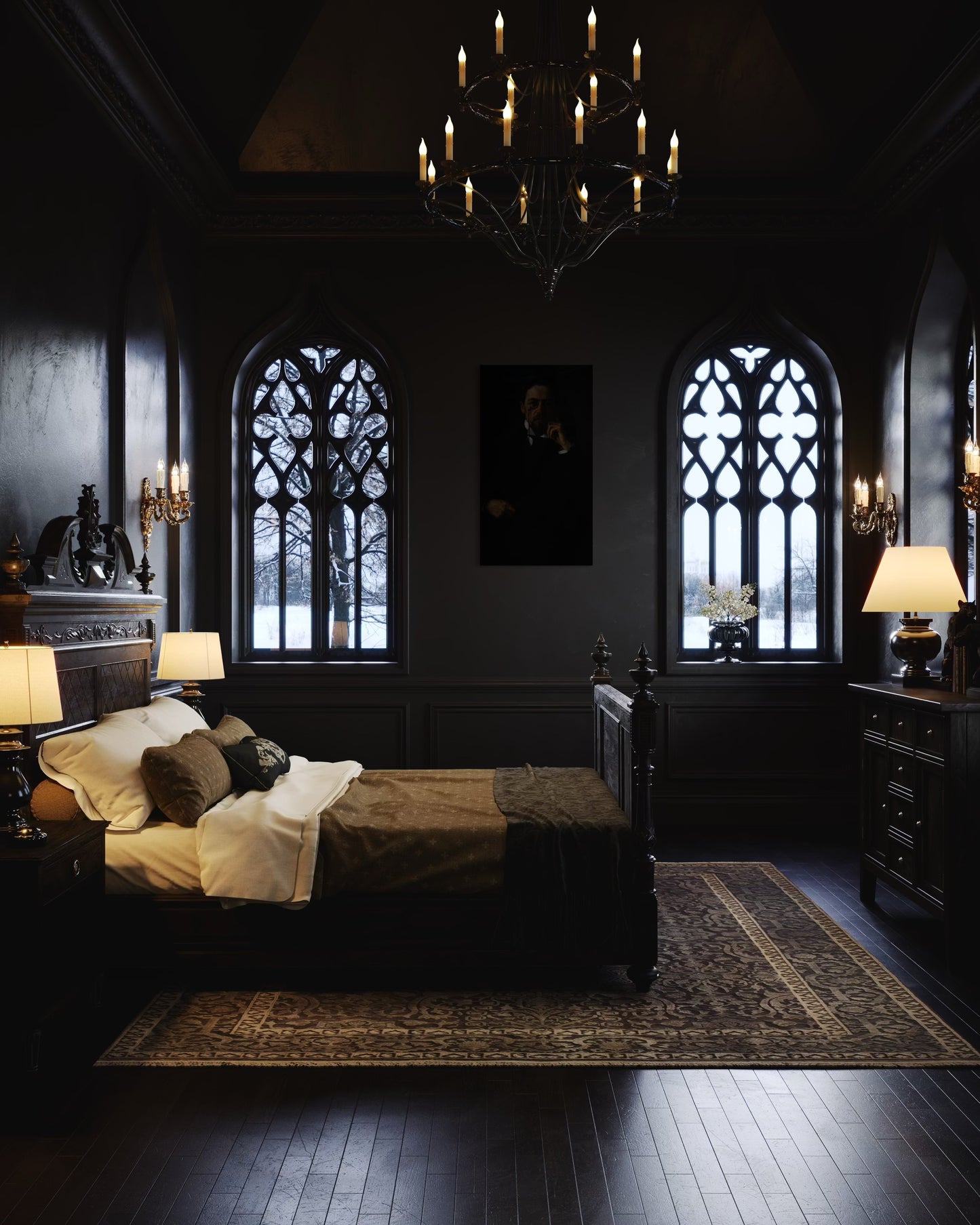 Gothic Portrait of a Chekhov in Shadows | Dark Moody Painting | Classical Realism Art Print by PolaDova. Museum-Quality Matte Paper Poster