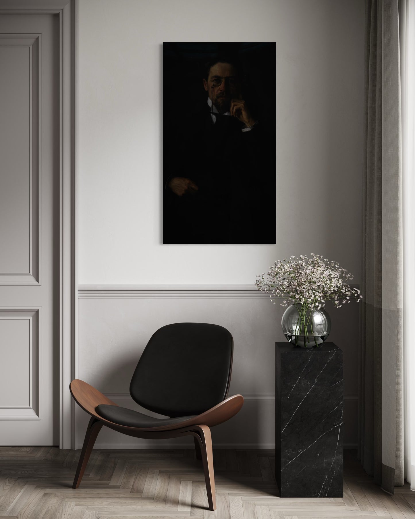 Gothic Portrait of a Chekhov in Shadows | Dark Moody Painting | Classical Realism Art Print by PolaDova. Museum-Quality Matte Paper Poster