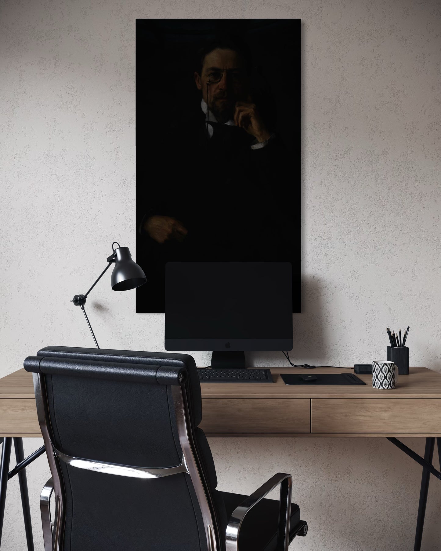 Gothic Portrait of a Chekhov in Shadows | Dark Moody Painting | Classical Realism Art Print by PolaDova. Museum-Quality Matte Paper Poster