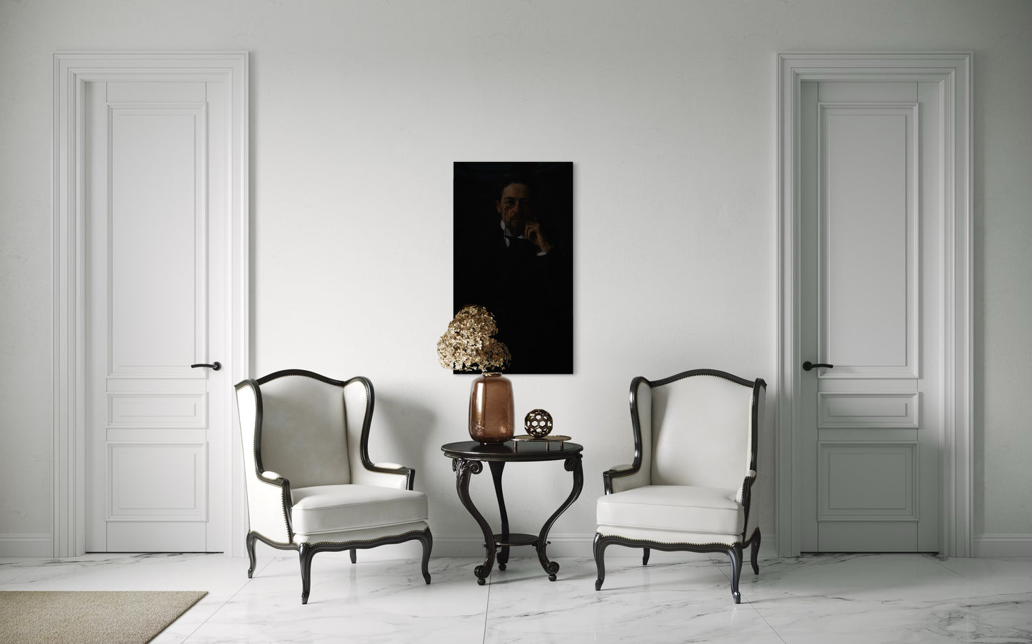 Gothic Portrait of a Chekhov in Shadows | Dark Moody Painting | Classical Realism Art Print by PolaDova. Museum-Quality Matte Paper Poster