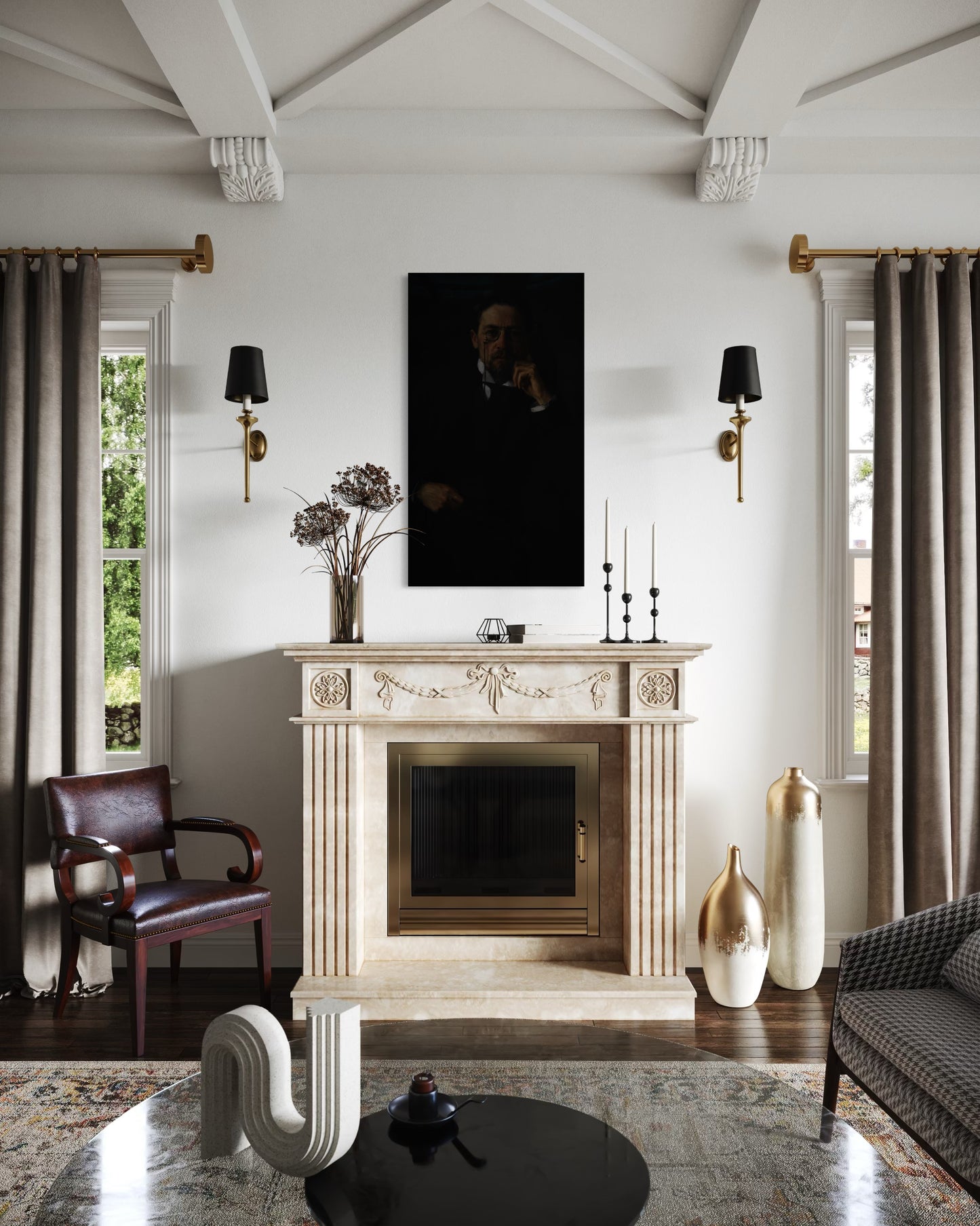 Gothic Portrait of a Chekhov in Shadows | Dark Moody Painting | Classical Realism Art Print by PolaDova. Museum-Quality Matte Paper Poster