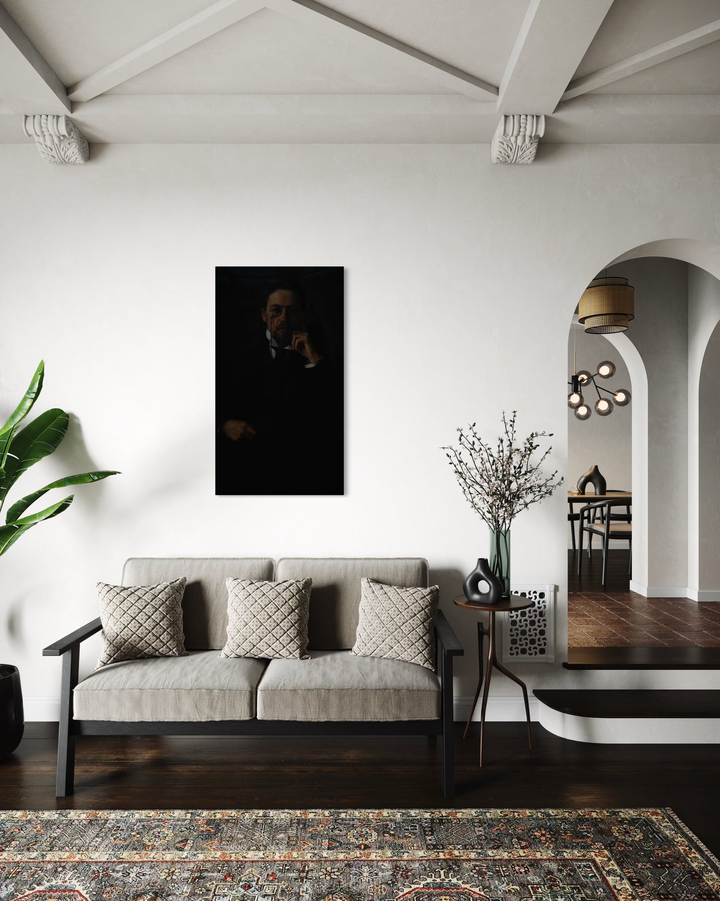 Gothic Portrait of a Chekhov in Shadows | Dark Moody Painting | Classical Realism Art Print by PolaDova. Museum-Quality Matte Paper Poster