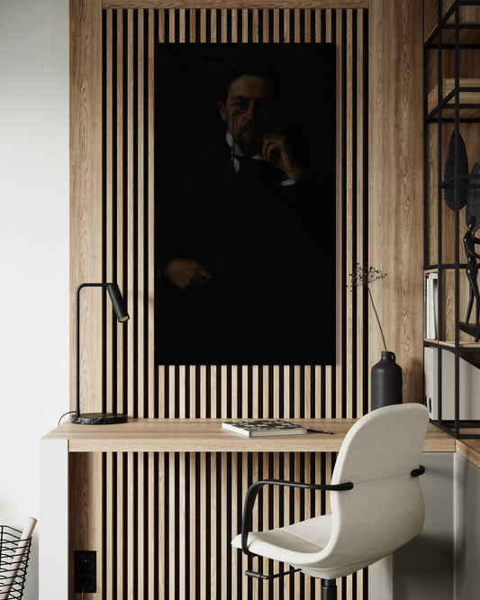 Gothic Portrait of a Chekhov in Shadows | Dark Moody Painting | Classical Realism Art Print by PolaDova. Museum-Quality Matte Paper Poster