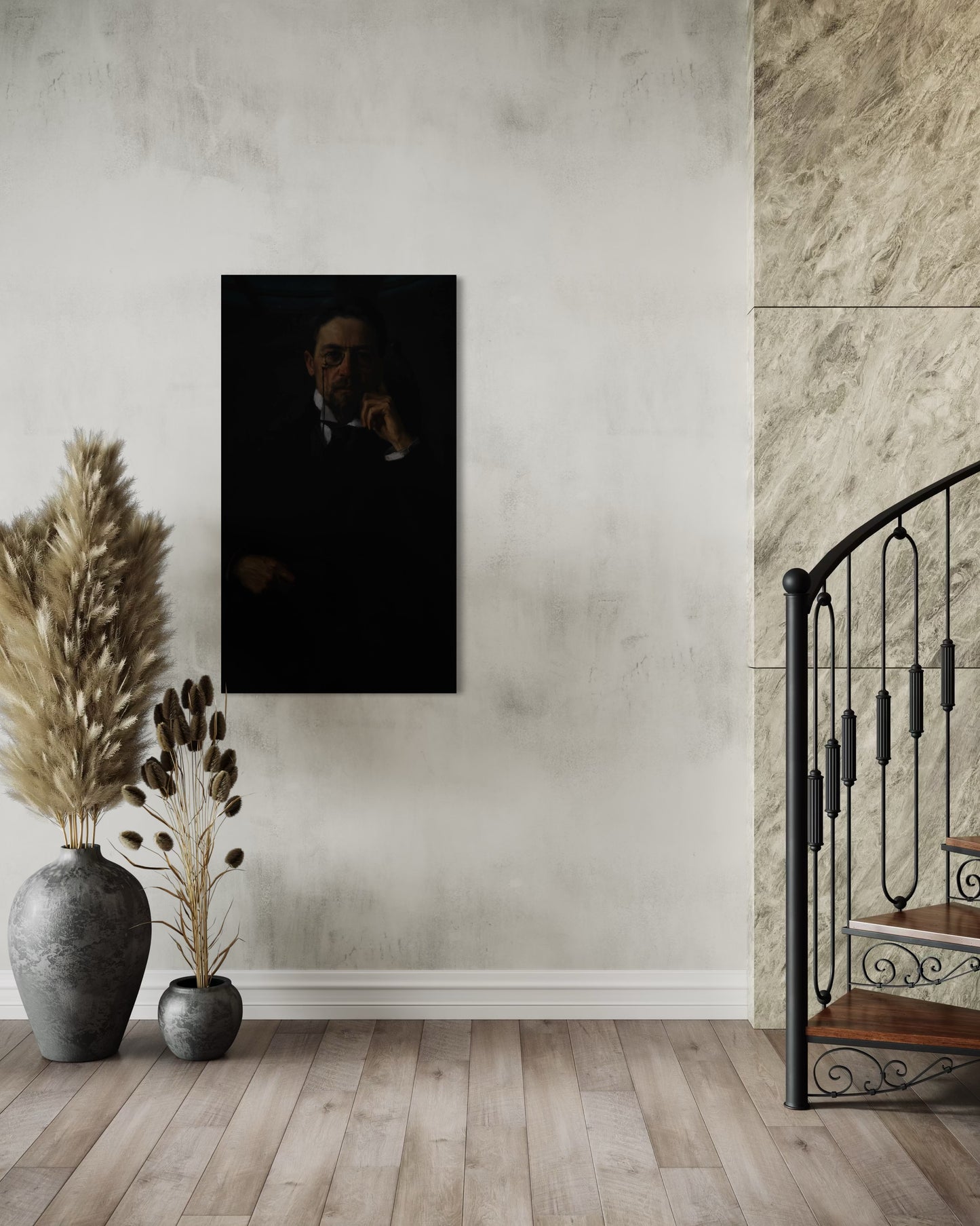 Gothic Portrait of a Chekhov in Shadows | Dark Moody Painting | Classical Realism Art Print by PolaDova. Museum-Quality Matte Paper Poster