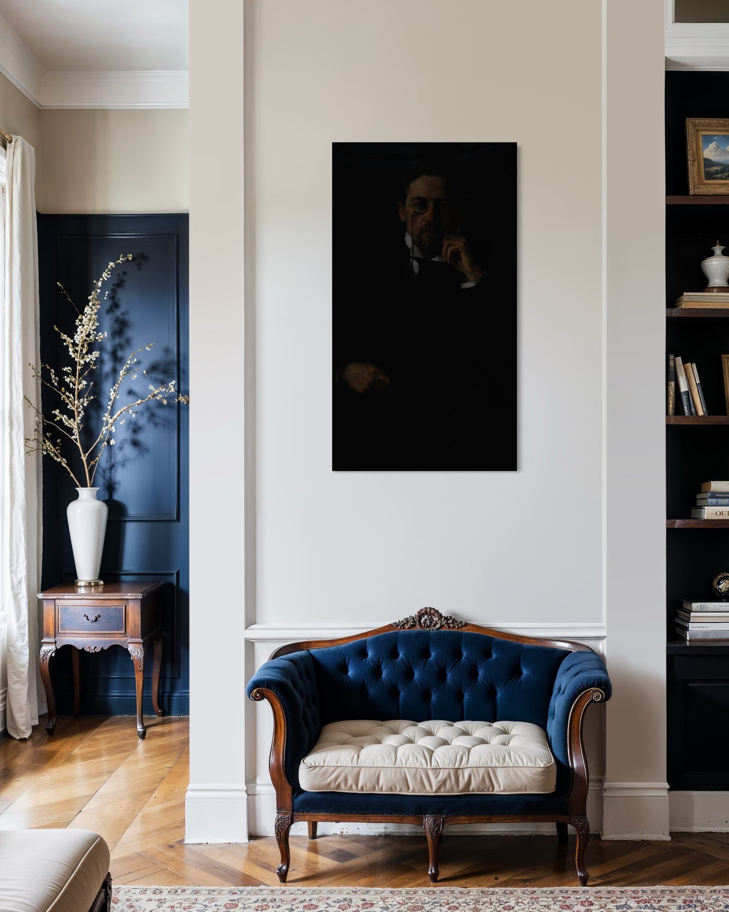 Gothic Portrait of a Chekhov in Shadows | Dark Moody Painting | Classical Realism Art Print by PolaDova. Museum-Quality Matte Paper Poster