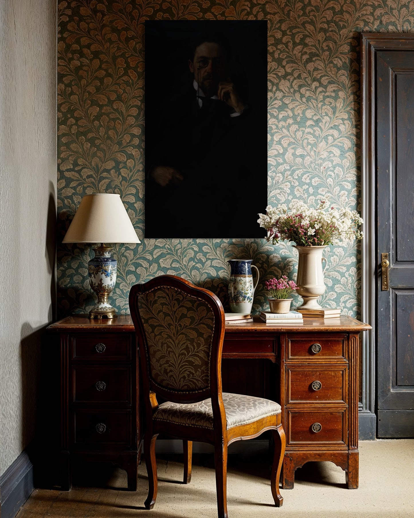 Gothic Portrait of a Chekhov in Shadows | Dark Moody Painting | Classical Realism Art Print by PolaDova. Museum-Quality Matte Paper Poster