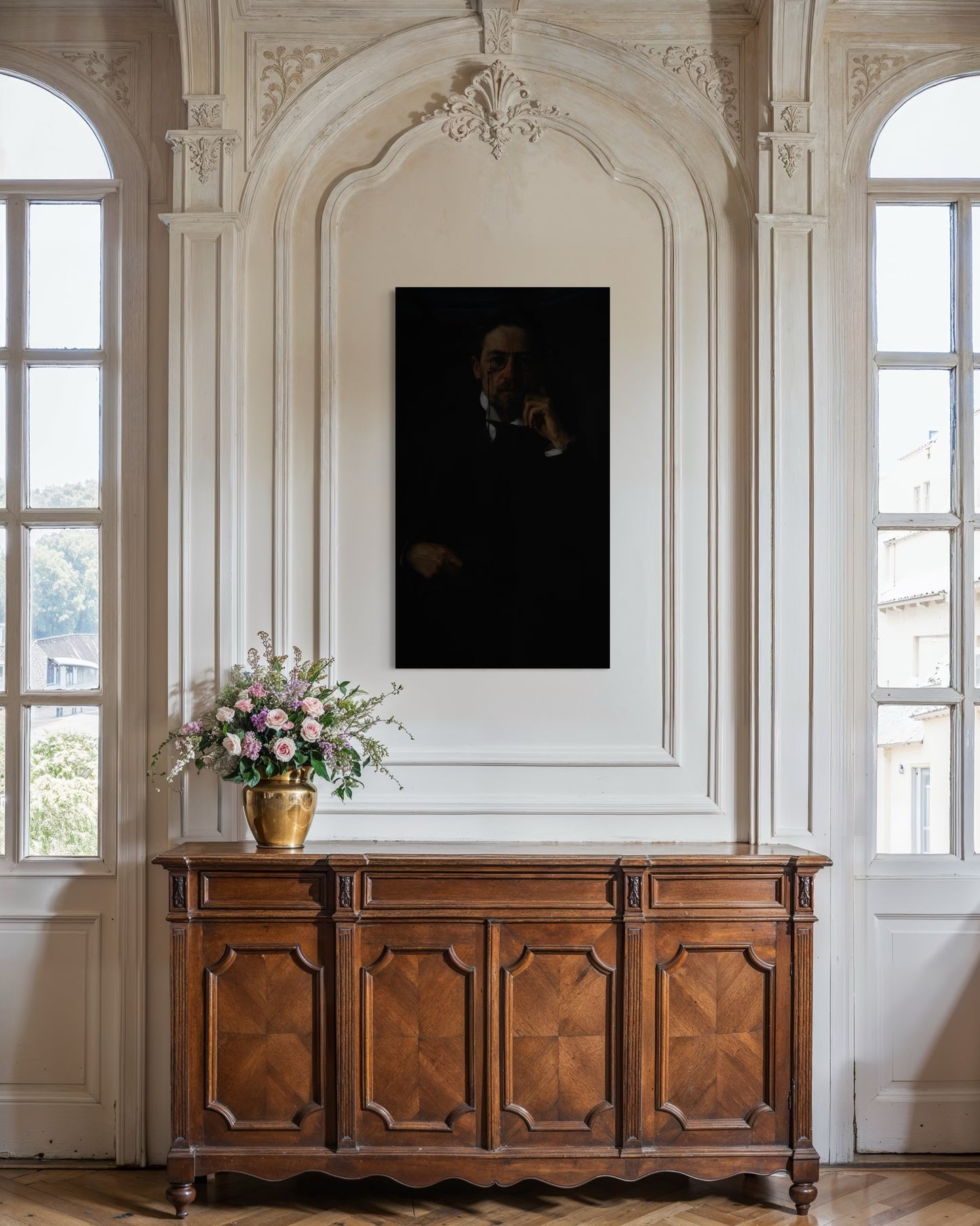 Gothic Portrait of a Chekhov in Shadows | Dark Moody Painting | Classical Realism Art Print by PolaDova. Museum-Quality Matte Paper Poster