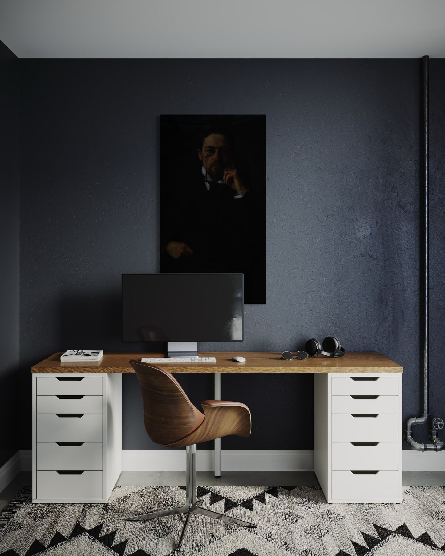 Gothic Portrait of a Chekhov in Shadows | Dark Moody Painting | Classical Realism Art Print by PolaDova. Museum-Quality Matte Paper Poster