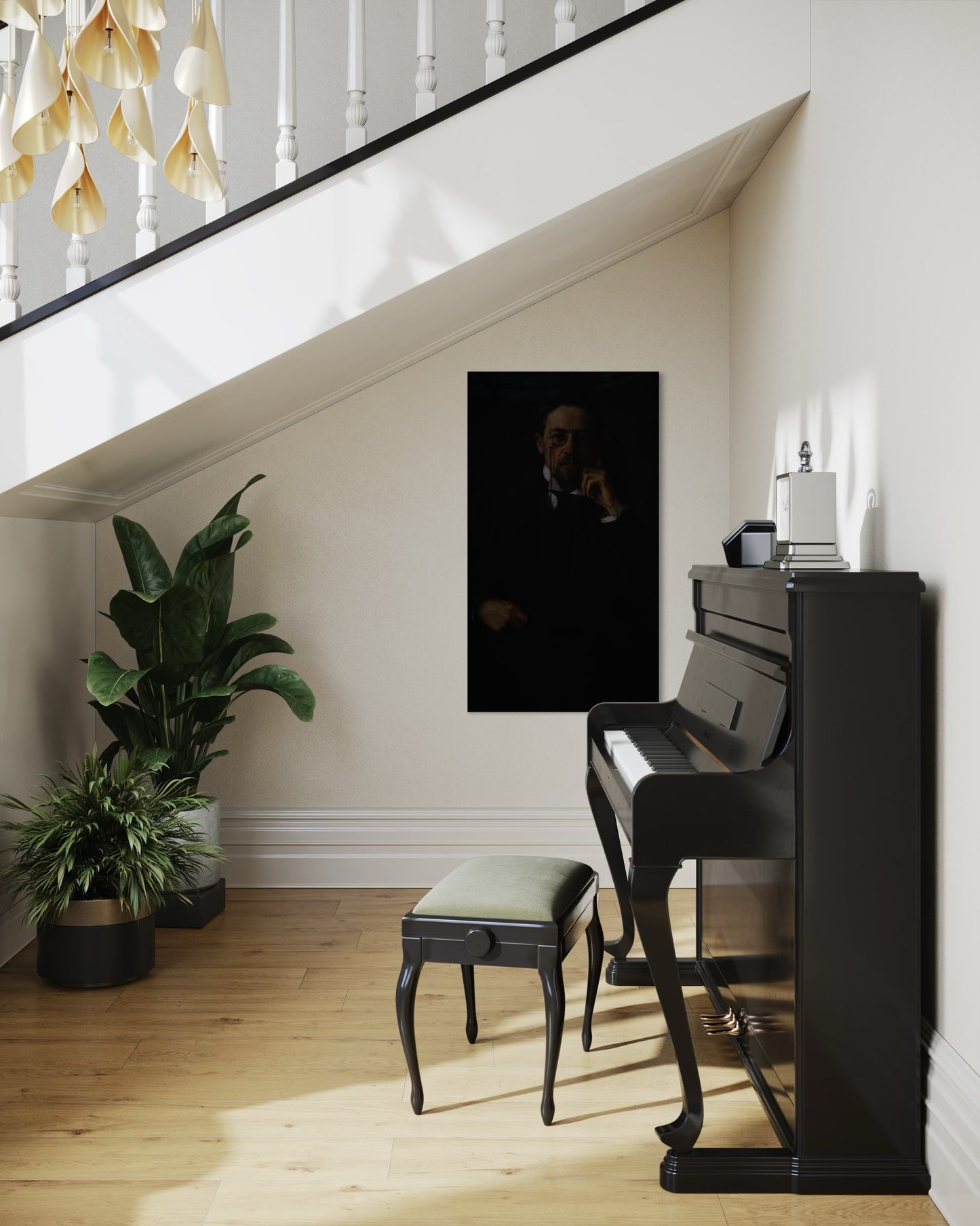 Gothic Portrait of a Chekhov in Shadows | Dark Moody Painting | Classical Realism Art Print by PolaDova. Museum-Quality Matte Paper Poster