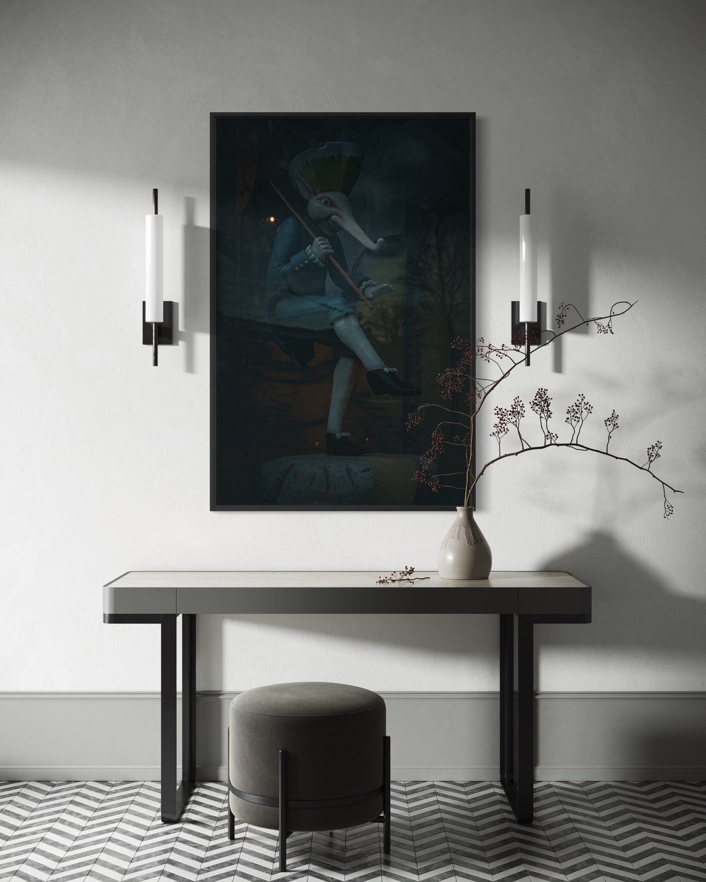 Elephant Violinist. Elisseeff Emporium in St. Petersburg. Museum-Quality Matte Paper Metal Framed Poster